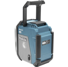 Radio de chantier Makita DMR115 avec Bluetooth et DAB plus, boîtier robuste avec poignée de transport et grille métallique.