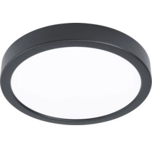Plafonnier LED rond avec cadre en métal noir et diffuseur blanc.