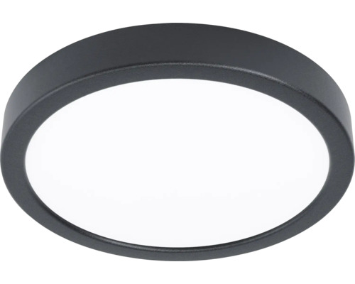 Plafonnier LED rond avec cadre en métal noir et diffuseur blanc.