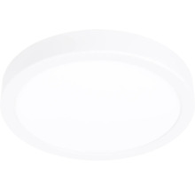 Plafonnier rond et plat en blanc.