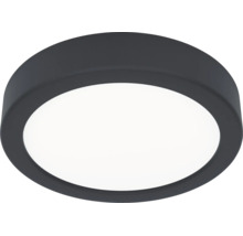 Plafonnier rond avec cadre gris foncé et diffuseur blanc.
