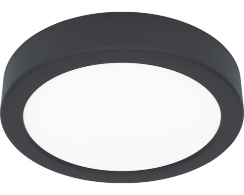 Plafonnier rond avec cadre gris foncé et diffuseur blanc.