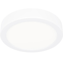 Plafonnier LED rond et plat blanc au design sobre.