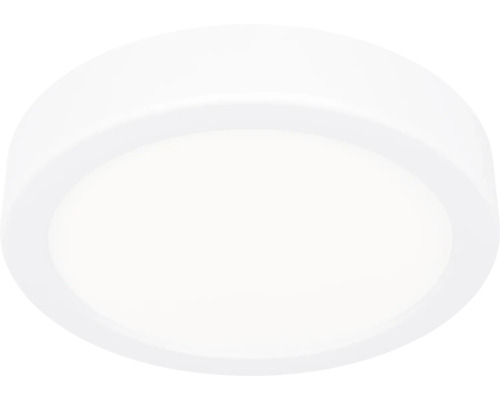 Plafonnier LED rond et plat blanc au design sobre.