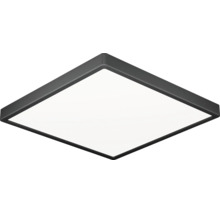 Plafonnier LED carré avec cadre noir et diffuseur blanc.