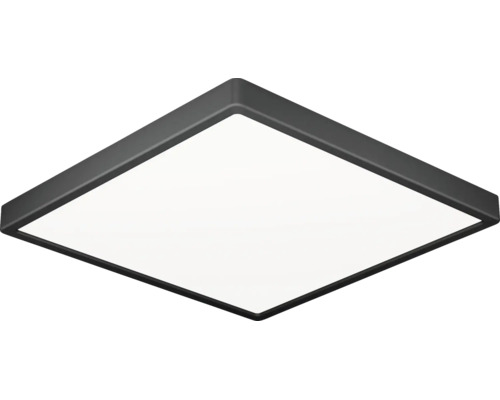Plafonnier LED carré avec cadre noir et diffuseur blanc.