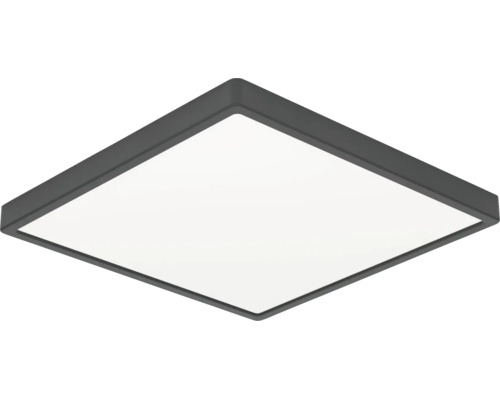 Plafonnier LED carré avec cadre gris foncé et diffuseur blanc.