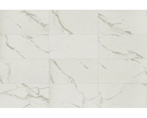 Carreaux aspect marbre avec veines grises, rectangulaires, pour mur et sol.