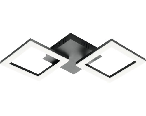 Plafonnier LED moderne carré en métal noir avec deux cadres lumineux.