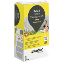 Sac de 20 kilogrammes de béton Weberton 908 avec granulométrie de 8 millimètres, adapté aux fondations, murs de jardin et escaliers.