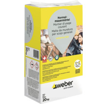 Sac de 20 kilogrammes de mortier d usage courant Weber Webermur 920, gris, pour maçonnerie porteuse et non porteuse et huisseries en acier.