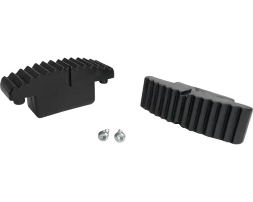 Jeu de mâchoires de serrage en plastique avec surface rainurée et deux vis.