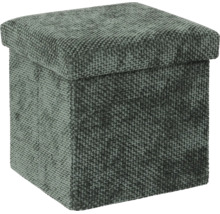 Pouf de rangement carré avec couvercle rembourré en tissu tissé.