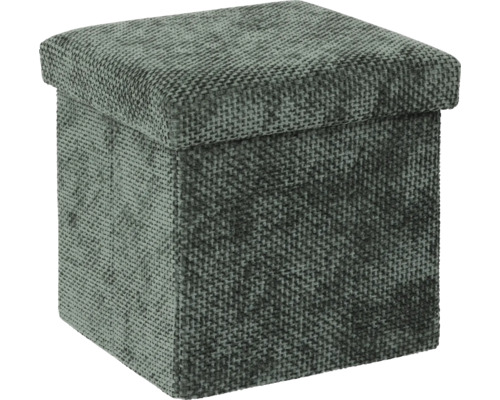 Pouf de rangement carré avec couvercle rembourré en tissu tissé.