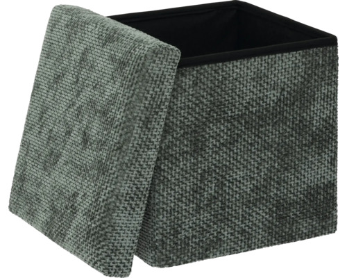 Boîte de rangement en tissu structuré avec couvercle amovible et doublure intérieure.