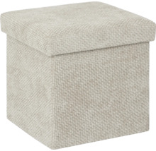 Pouf de rangement carré avec couvercle rembourré en textile tissé.