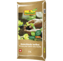 FloraSelf Nature torffreie Anzuchterde, 15 Liter Sack mit Naturdünger und Rindenkompost, feine Struktur, hergestellt in der Schweiz.