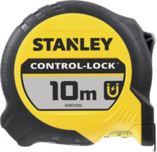 Mètre ruban Stanley Control-Lock, longueur 10 mètres, boîtier caoutchouté jaune et noir, crochet magnétique, Stanley Logo.
