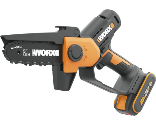 Mini tronçonneuse sans fil Worx avec batterie 20 Volt et longueur de guide de 12 centimètres