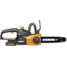 Tronçonneuse sans fil WORX 20 Volt avec une longueur de guide de 25 centimètres.