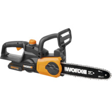 Tronçonneuse sans fil Worx 20 Volt avec une longueur de guide de 25 centimètres.