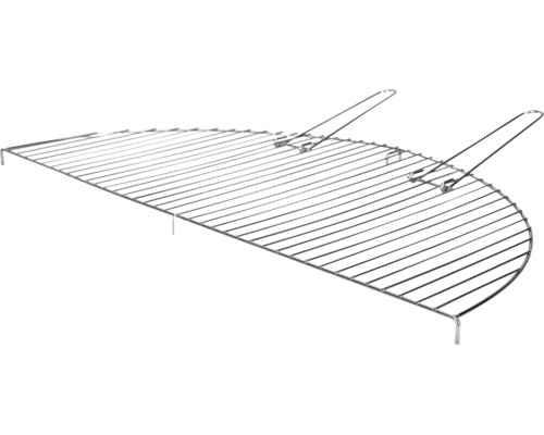 Grille de barbecue semi-circulaire en métal avec deux poignées.