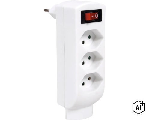 Adaptateur de prise avec trois emplacements et interrupteur marche et arrêt (Image AI modified or generated)