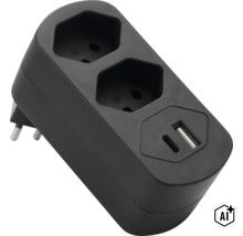 Multiprise avec deux prises électriques et ports USB pour montage sur prise (Image AI modified or generated)
