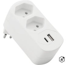 Multiprise avec deux prises de courant de contact de protection et deux ports USB pour montage mural direct (Image AI modified or generated)