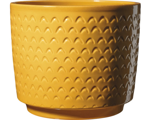 Cache-pot rond en céramique avec surface structurée et motif écailles de poisson pour usage intérieur