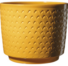 Cache-pot rond en céramique avec surface structurée et motif écailles de poisson pour usage intérieur
