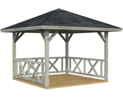 Pavillon Palmako Betty 9,0 m² viereckig mit Geländer ohne Fussboden 300 x 300 cm tauchgrundiert grau