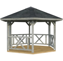 Pavillon Palmako Betty 9,9 m² hexagonal avec garde-corps sans plancher 384 x 339 cm gris