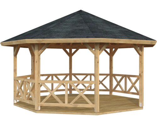 Pavillon Palmako Betty 18,0 m² achteckig mit Geländer ohne Fussboden 465 x 465 cm tauchgrundiert braun