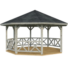 Pavillon Palmako Betty 18,0 m² achteckig mit Geländer ohne Fussboden 465 x 465 cm tauchgrundiert grau