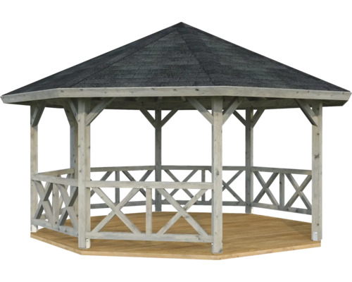 Pavillon Palmako Betty 18,0 m² achteckig mit Geländer ohne Fussboden 465 x 465 cm tauchgrundiert grau