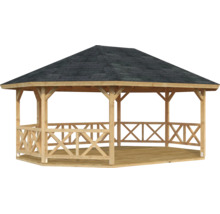 Pavillon Palmako Betty 25,0 m² mit Geländer ohne Fussboden 617 x 467 cm tauchgrundiert braun