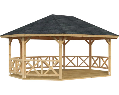 Pavillon Palmako Betty 25,0 m² mit Geländer ohne Fussboden 617 x 467 cm tauchgrundiert braun