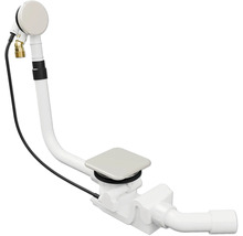 Garniture de vidage et de trop-plein pour baignoires avec bec de remplissage intégré, bouchon et bouton de trop-plein carrés.