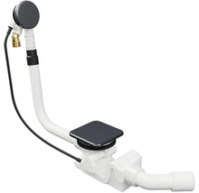 Garniture de vidage et de trop-plein pour baignoire avec couvercle d'évacuation carré, trop-plein rond et siphon en plastique blanc.