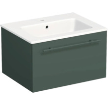 Meuble sous-vasque moderne avec un tiroir et un lavabo rectangulaire en céramique intégré.