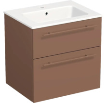 Meuble sous-vasque avec deux tiroirs et lavabo blanc, brun.