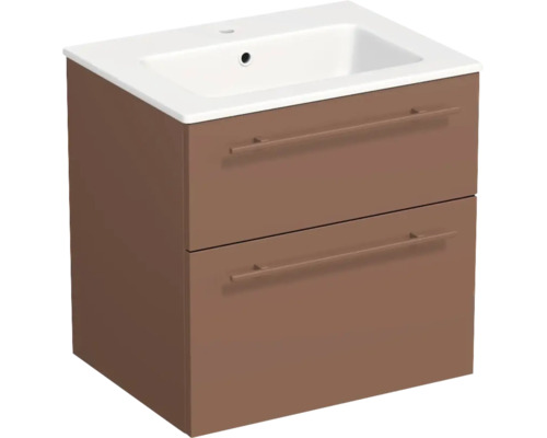 Meuble sous-vasque avec deux tiroirs et lavabo blanc, brun.