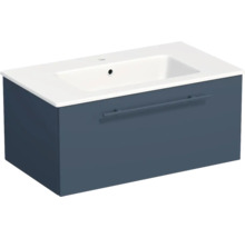Meuble sous-vasque suspendu avec un grand tiroir et lavabo blanc intégré.