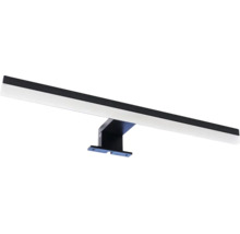 LED-Spiegelleuchte in Schwarz, länglich mit weißem Diffusor für die Wandmontage.