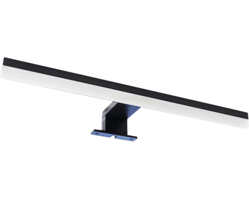 LED-Spiegelleuchte in Schwarz, länglich mit weißem Diffusor für die Wandmontage.