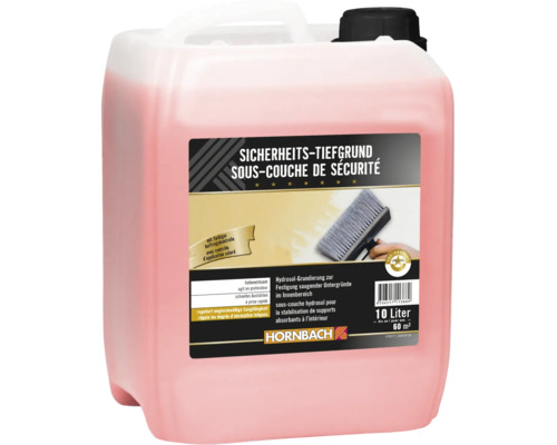 Hornbach Sicherheits-Tiefgrund im 10 Liter Kanister, Hydrosol-Grundierung für saugende Untergründe im Innenbereich mit farbiger Auftragskontrolle.