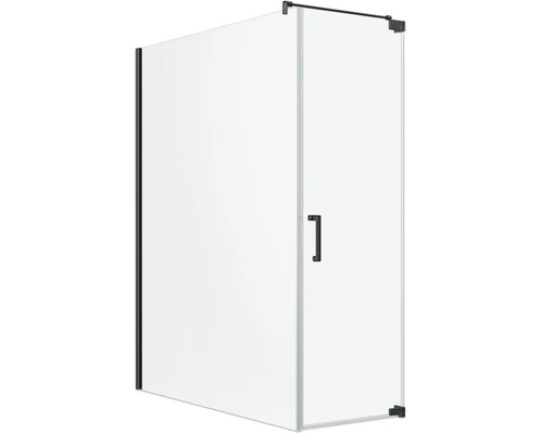Cabine de douche en verre avec profilés et poignée de porte noir mat.