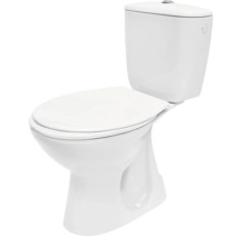 Stand-WC-Kombination aus weisser Keramik mit Spülkasten und geschlossenem WC-Sitz.