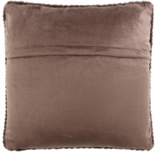 Coussin décoratif carré avec une housse en peluche douce et une fermeture portefeuille à l'arrière.